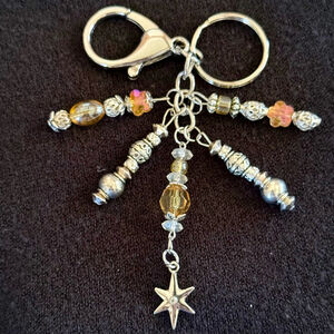 Silver Star Amber Beaded Handmade Bag Charm Keychain | One of a Kind